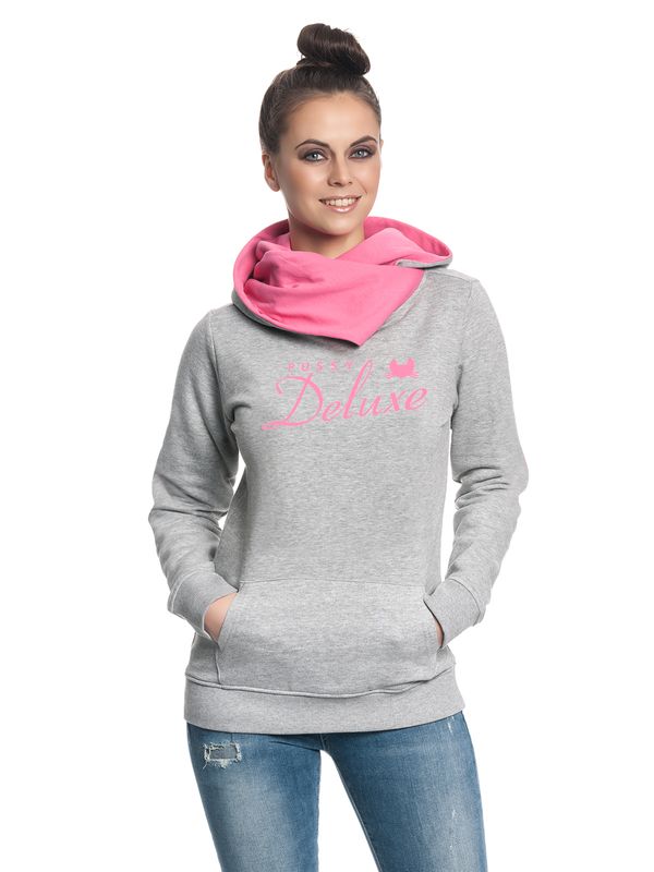 Nastrovje Potsdam Pussy Deluxe Logo Damen Schalkragenpullover grau meliert/pink Kostenloser Versand