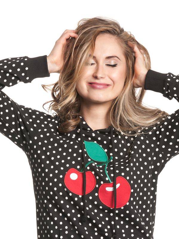 Nastrovje Potsdam Pussy Deluxe Big Cherry Damen Kapuzensweatshirt schwarz allover Fabrik Onlineshop