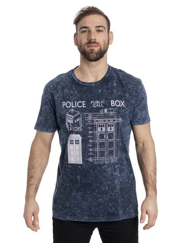 Nastrovje Potsdam Doctor Who Police Box Blueprint Batik Herren T-Shirt blau Online Outlet