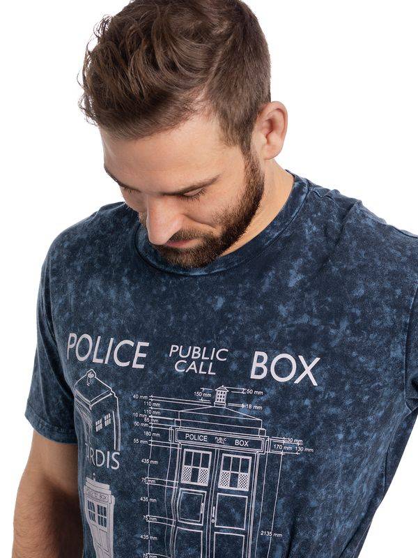 Nastrovje Potsdam Doctor Who Police Box Blueprint Batik Herren T-Shirt blau Online Outlet