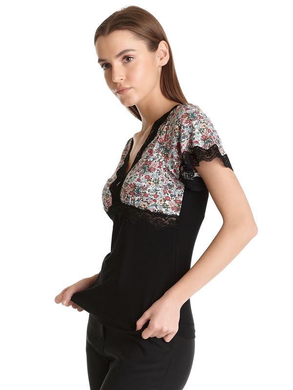 Nastrovje Potsdam Vive Maria French Flower Damen T-Shirt schwarz/creme allover Discount Store für neue Produkte