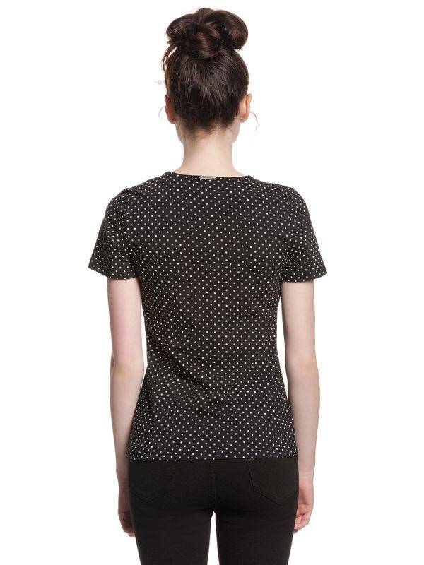 Nastrovje Potsdam Pussy Deluxe Mini Dots Basic Damen T-Shirt schwarz allover Fabrikverkauf