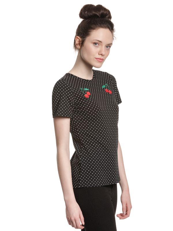 Nastrovje Potsdam Pussy Deluxe Mini Dots Basic Damen T-Shirt schwarz allover Fabrikverkauf