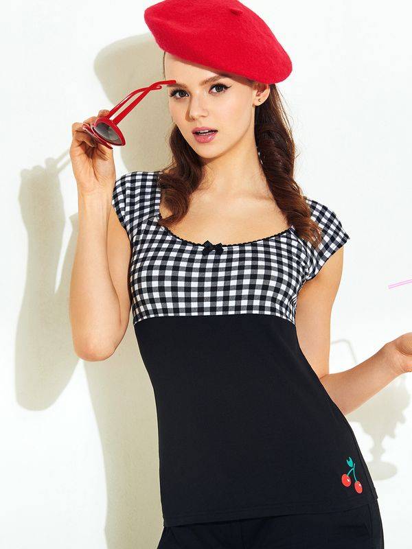 Nastrovje Potsdam Pussy Deluxe Plaid Evie Damen T-Shirt schwarz/weiß Blitzverkäufe
