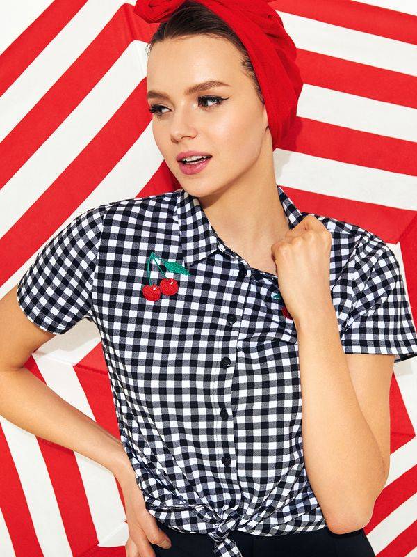 Nastrovje Potsdam Pussy Deluxe Plaid Short Damen Kurzarmbluse schwarz/weiß Kostenloser Versand