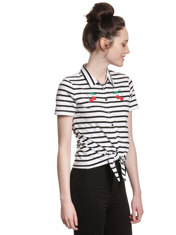 Nastrovje Potsdam Pussy Deluxe Revival Stripes Short Damen Kurzarmbluse schwarz/weiß Limitierter Zeitrabatt