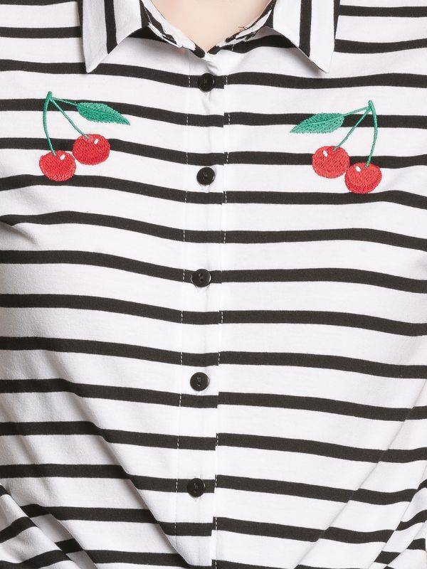Nastrovje Potsdam Pussy Deluxe Revival Stripes Short Damen Kurzarmbluse schwarz/weiß Limitierter Zeitrabatt