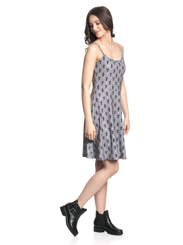 Nastrovje Potsdam Pussy Deluxe Kitten & Cupcakes Damen A-Linien-Kleid grau allover Fabrikpreis