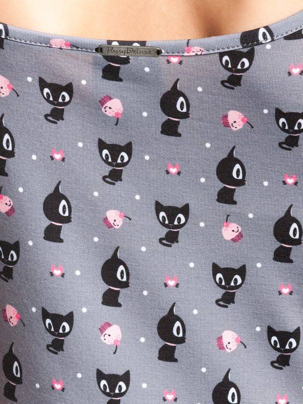 Nastrovje Potsdam Pussy Deluxe Kitten & Cupcakes Damen A-Linien-Kleid grau allover Fabrikpreis