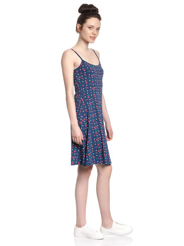 Nastrovje Potsdam Pussy Deluxe Cat Paws & Cherries Damen Spaghettikleid blau allover Großer Ausverkauf