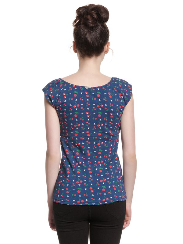 Nastrovje Potsdam Pussy Deluxe Cat Paws & Cherries Damen T-Shirt blau allover Begrenztes Angebot