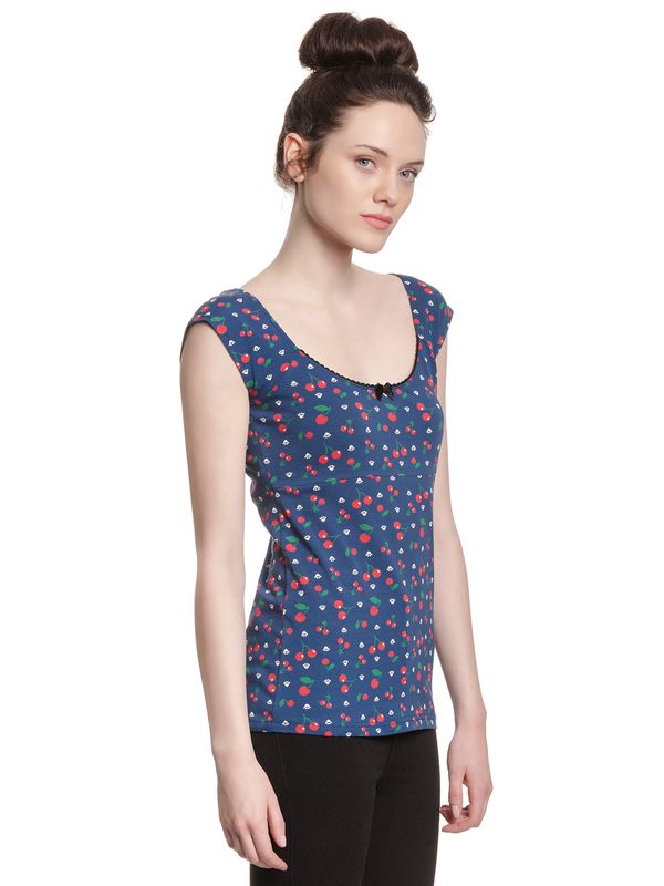 Nastrovje Potsdam Pussy Deluxe Cat Paws & Cherries Damen T-Shirt blau allover Begrenztes Angebot