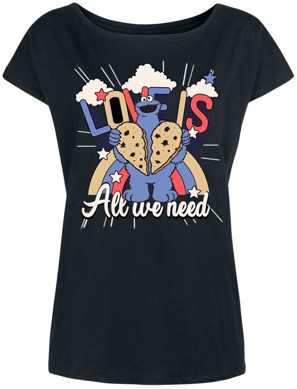 Nastrovje Potsdam Sesamstrasse Love Is All We Need Cookie Damen Loose-Shirt schwarz Jubiläumsangebot