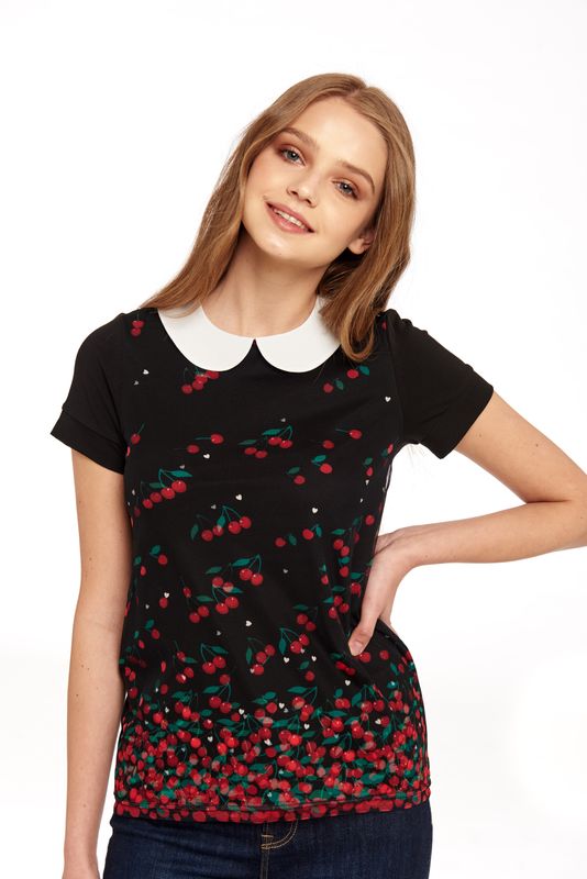 Nastrovje Potsdam Pussy Deluxe Falling Cherries Collar Shirt schwarz Sonderangebot der Fabrik