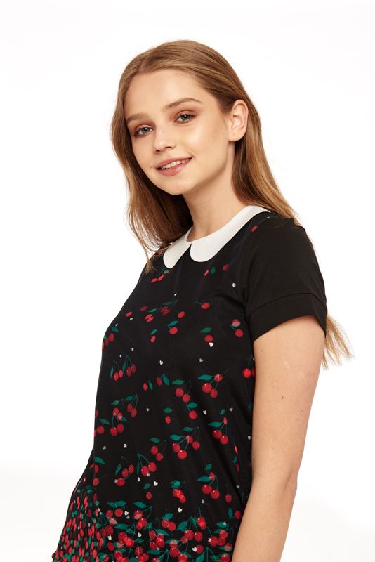 Nastrovje Potsdam Pussy Deluxe Falling Cherries Collar Shirt schwarz Sonderangebot der Fabrik