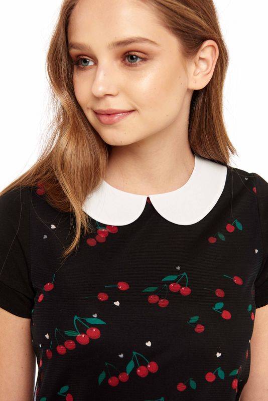 Nastrovje Potsdam Pussy Deluxe Falling Cherries Collar Shirt schwarz Sonderangebot der Fabrik