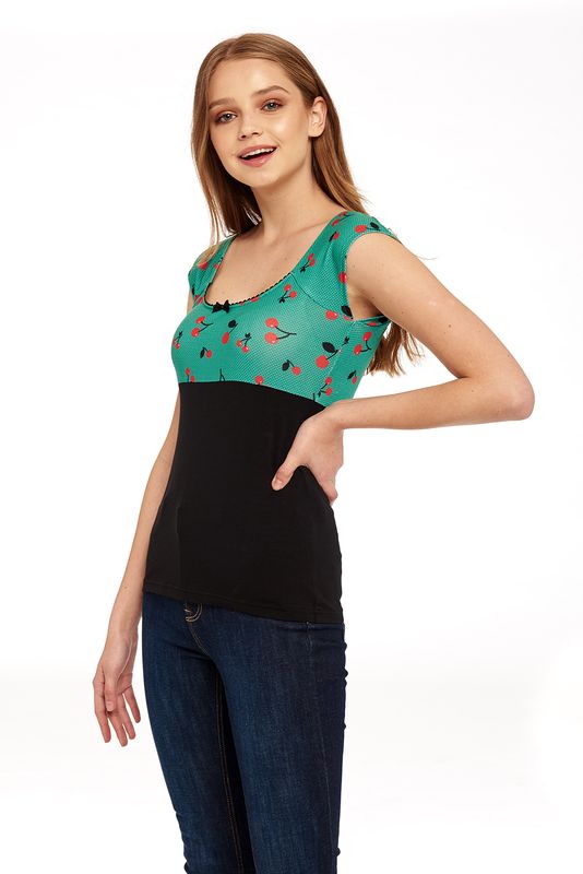 Nastrovje Potsdam Pussy Deluxe Cat Cherries Basic Shirt schwarz / grün allover Bis zu 55% Rabatt