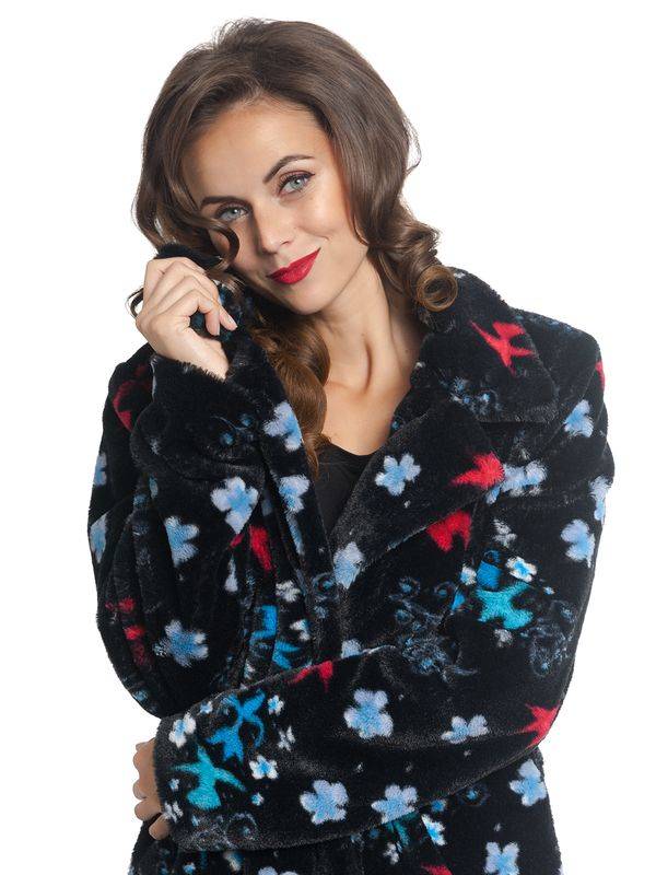 Nastrovje Potsdam Pussy Deluxe Blossom Coat Damen Wintermantel schwarz allover Kostenloser Versand international