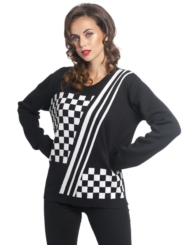 Nastrovje Potsdam Pussy Deluxe Checkered Knit Damen Strickpullover schwarz/weiß Black Friday Preise