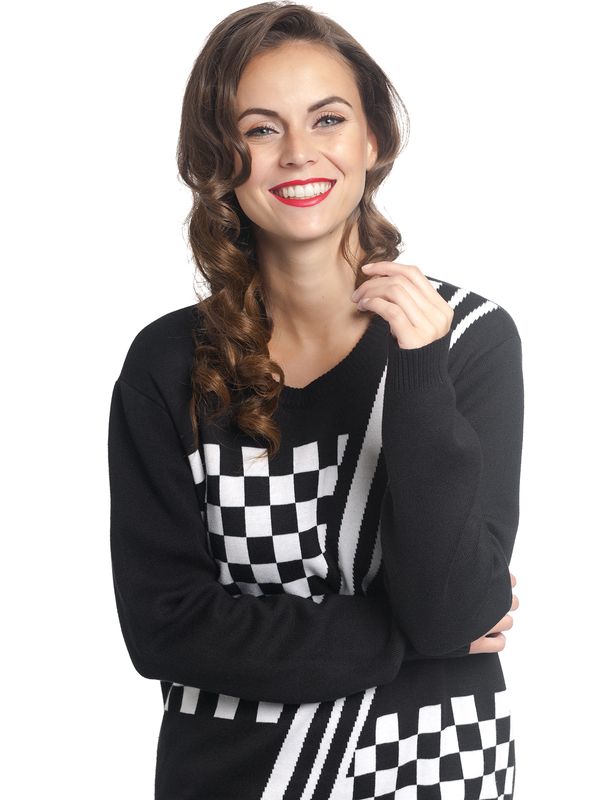 Nastrovje Potsdam Pussy Deluxe Checkered Knit Damen Strickpullover schwarz/weiß Black Friday Preise