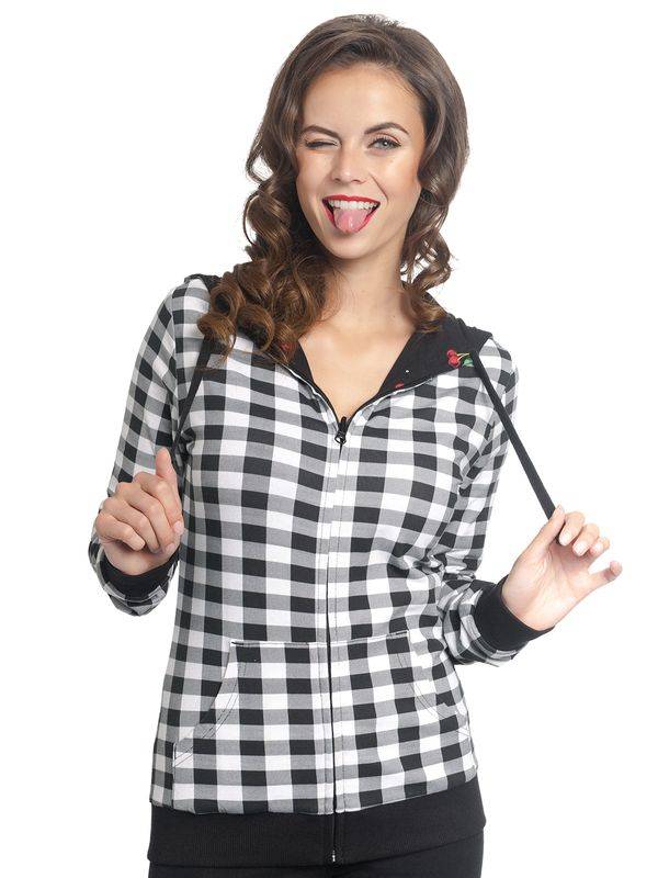 Nastrovje Potsdam Pussy Deluxe Vichy & Cherries Wendejacke schwarz allover Im Verkauf
