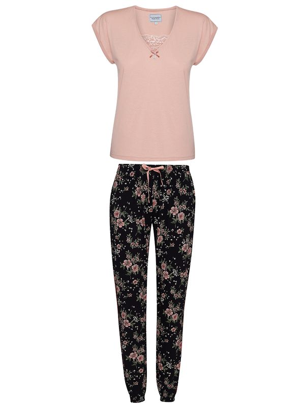 Nastrovje Potsdam Vive Maria Hibiscus Dream Damen Pyjama lightpink/schwarz allover Limitierter Zeitrabatt