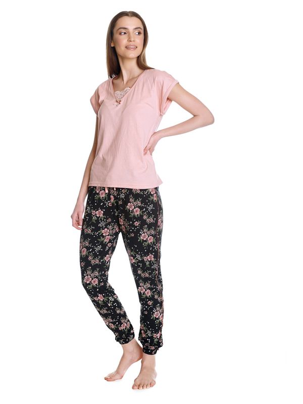 Nastrovje Potsdam Vive Maria Hibiscus Dream Damen Pyjama lightpink/schwarz allover Limitierter Zeitrabatt