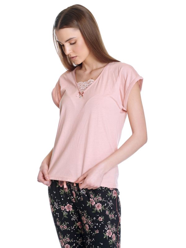 Nastrovje Potsdam Vive Maria Hibiscus Dream Damen Pyjama lightpink/schwarz allover Limitierter Zeitrabatt