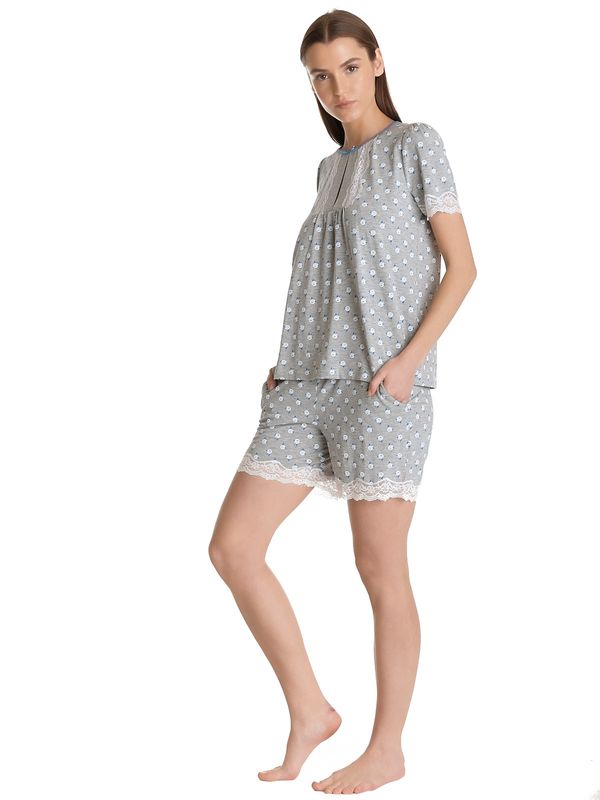 Nastrovje Potsdam Vive Maria Blue Love Damen Pyjama grau meliert allover Großer Ausverkauf