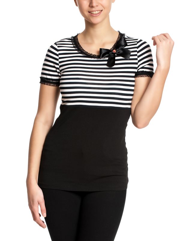 Nastrovje Potsdam Pussy Deluxe Stripey black/white on black Damen T-Shirt schwarz/weiß Weihnachtsangebot