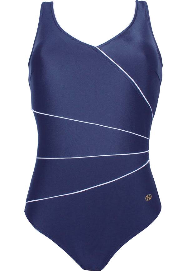 Naturana Klassischer Corsage-Badeanzug - Marine-Weiss Angebote