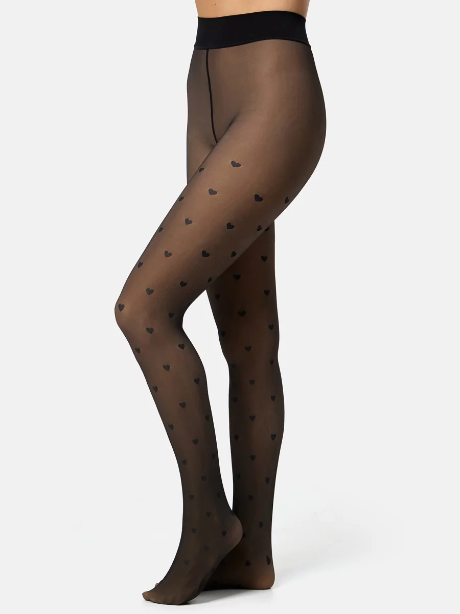 Nur Die Strumpfhose Warm & Transparent strapazierfähig 80 DEN Print - Herzdesign - Größe 40-44 Fabrikverkauf