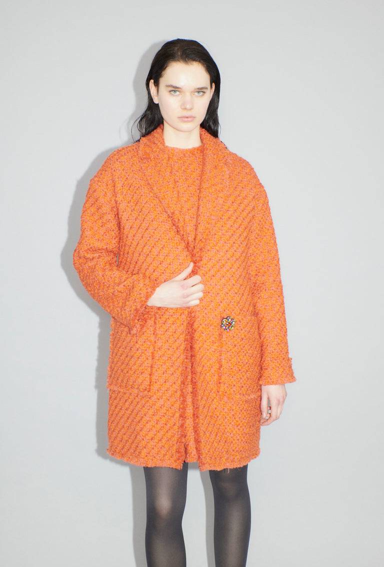 Odeeh Bouclé Tweed Mantel, Mandarin Super Rabatt