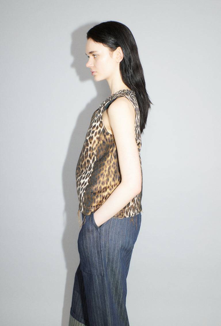 Odeeh Leopard Jaquard Top, Hazelnut Rabatt