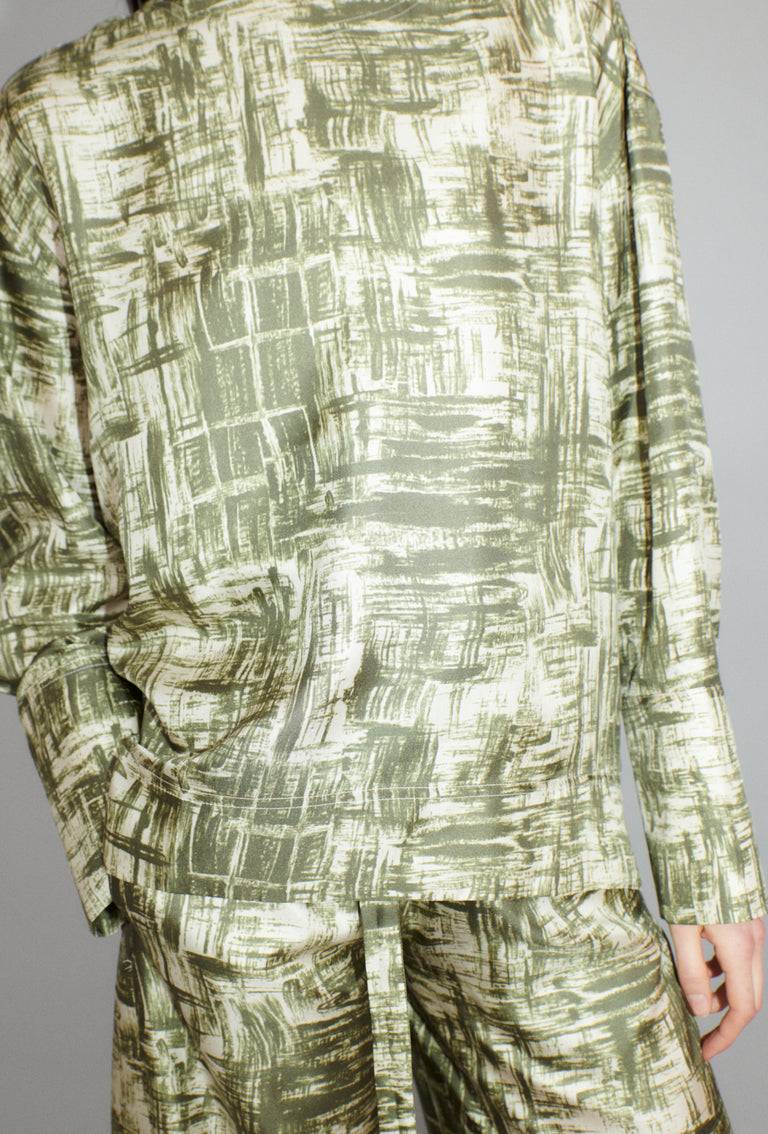 Odeeh Paintbrush Texture Bluse, Dark Olive Begrenztes Angebot