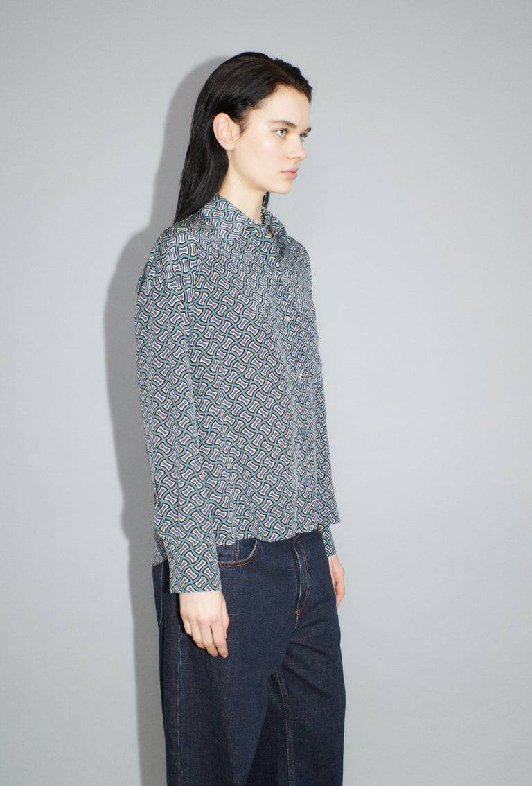 Odeeh Morphid Grid on Crepe de Chine Bluse, Lake Green Exklusivangebot