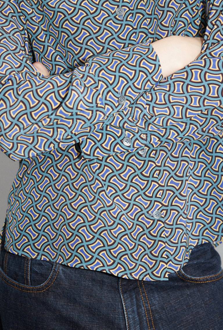 Odeeh Morphid Grid on Crepe de Chine Bluse, Lake Green Exklusivangebot