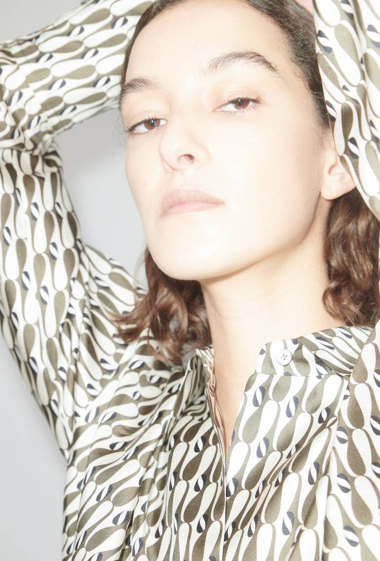 Odeeh Abstract Penguins Bluse, Brown Olive Neueste Mode