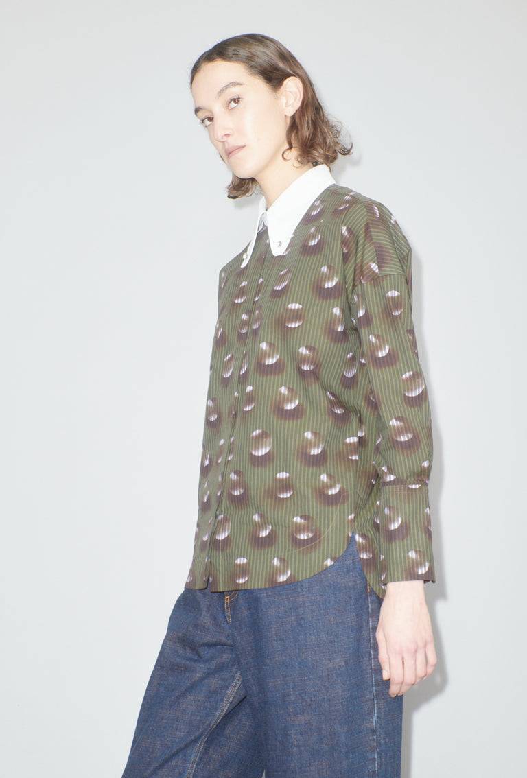 Odeeh Overprinted Stripe Bluse, Dark Olive Zeitlich begrenztes Angebot