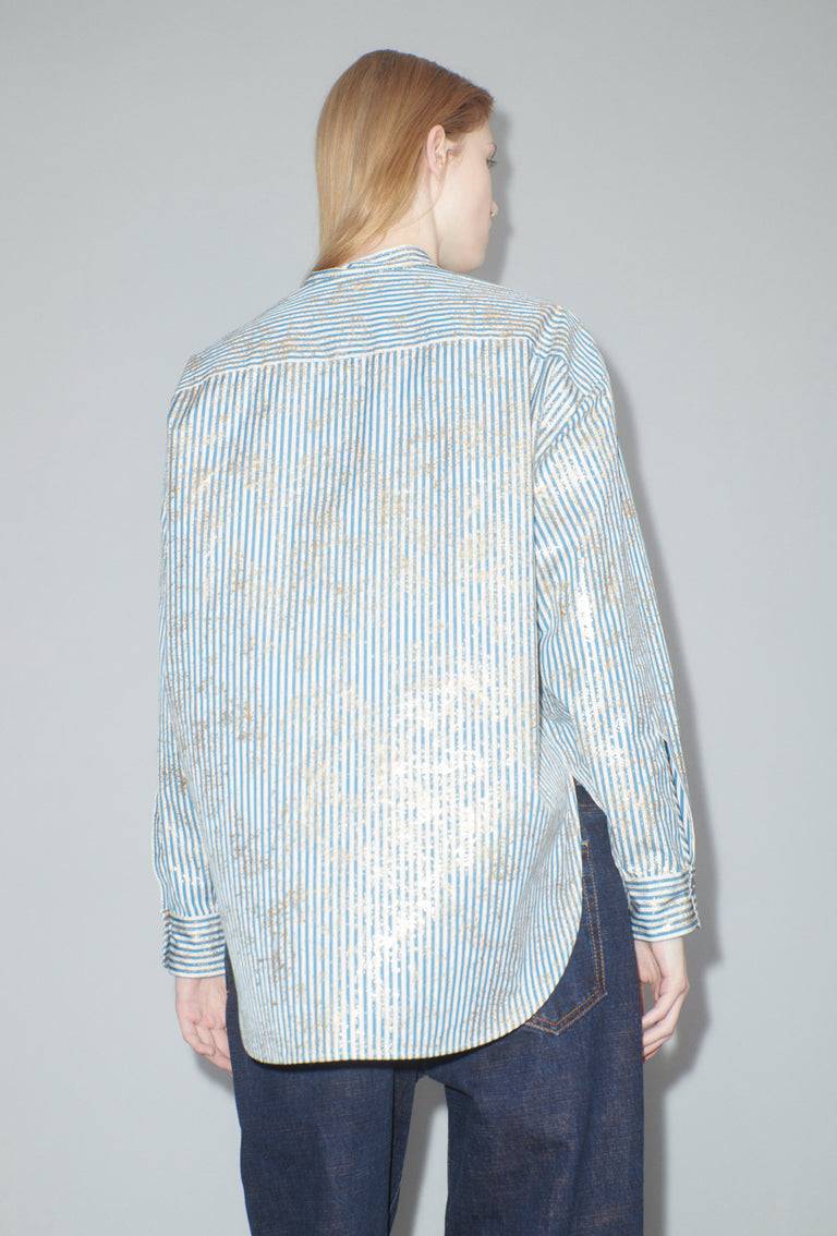 Odeeh Roman Stripe Gold Paint Bluse, Mountain Blue Räumungsverkauf