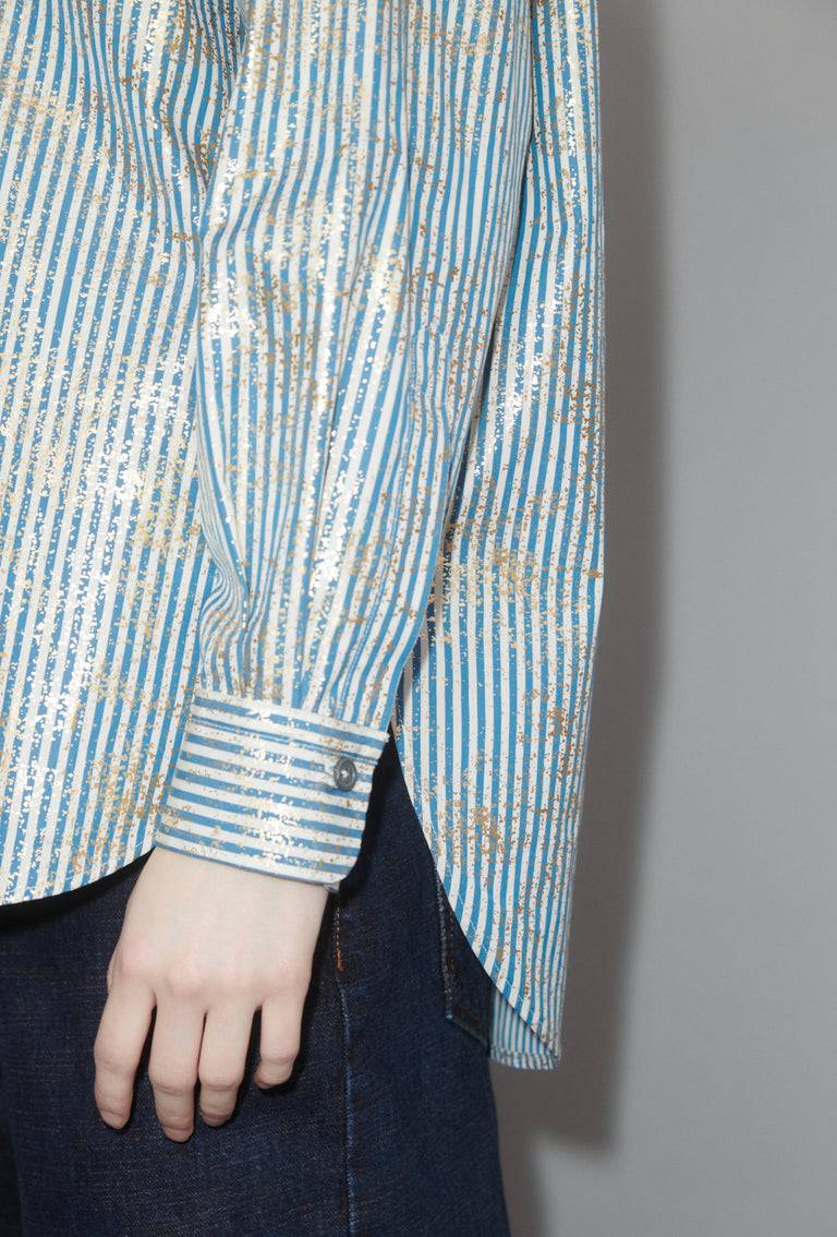 Odeeh Roman Stripe Gold Paint Bluse, Mountain Blue Räumungsverkauf