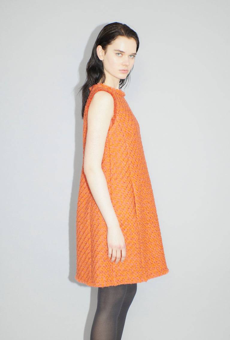 Odeeh Bouclé Tweed Kleid, Mandarin Bis zu 65% Rabatt