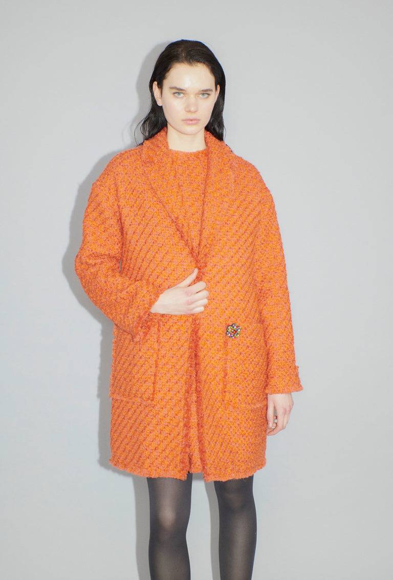 Odeeh Bouclé Tweed Kleid, Mandarin Bis zu 65% Rabatt