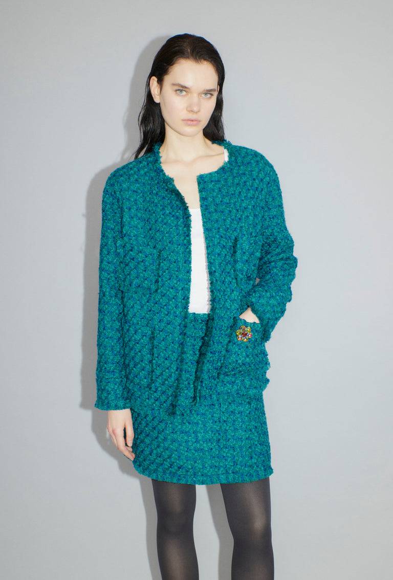 Odeeh Bouclé Tweed Rock, Dark Peacock Nur für heute