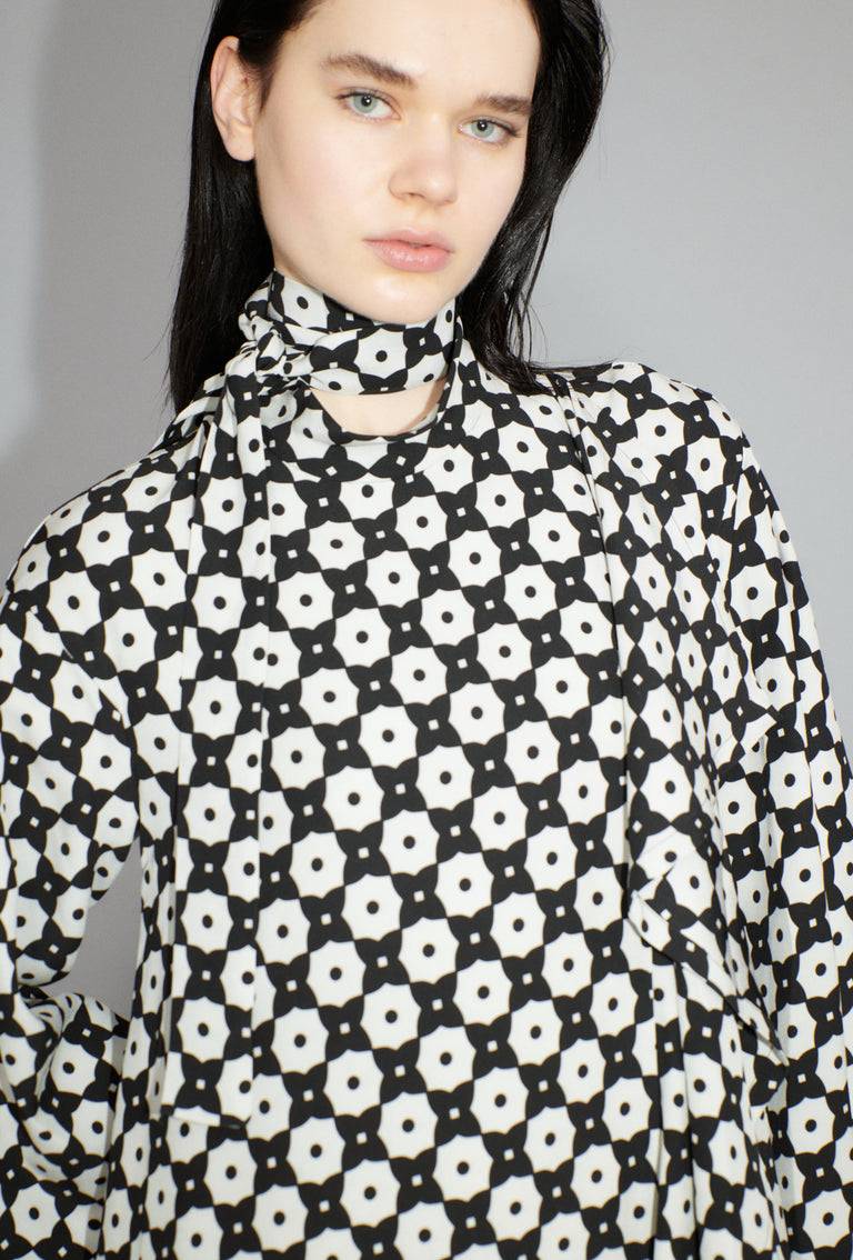 Odeeh Geometric Flowers Kleid, Black White Clearance-Verkauf
