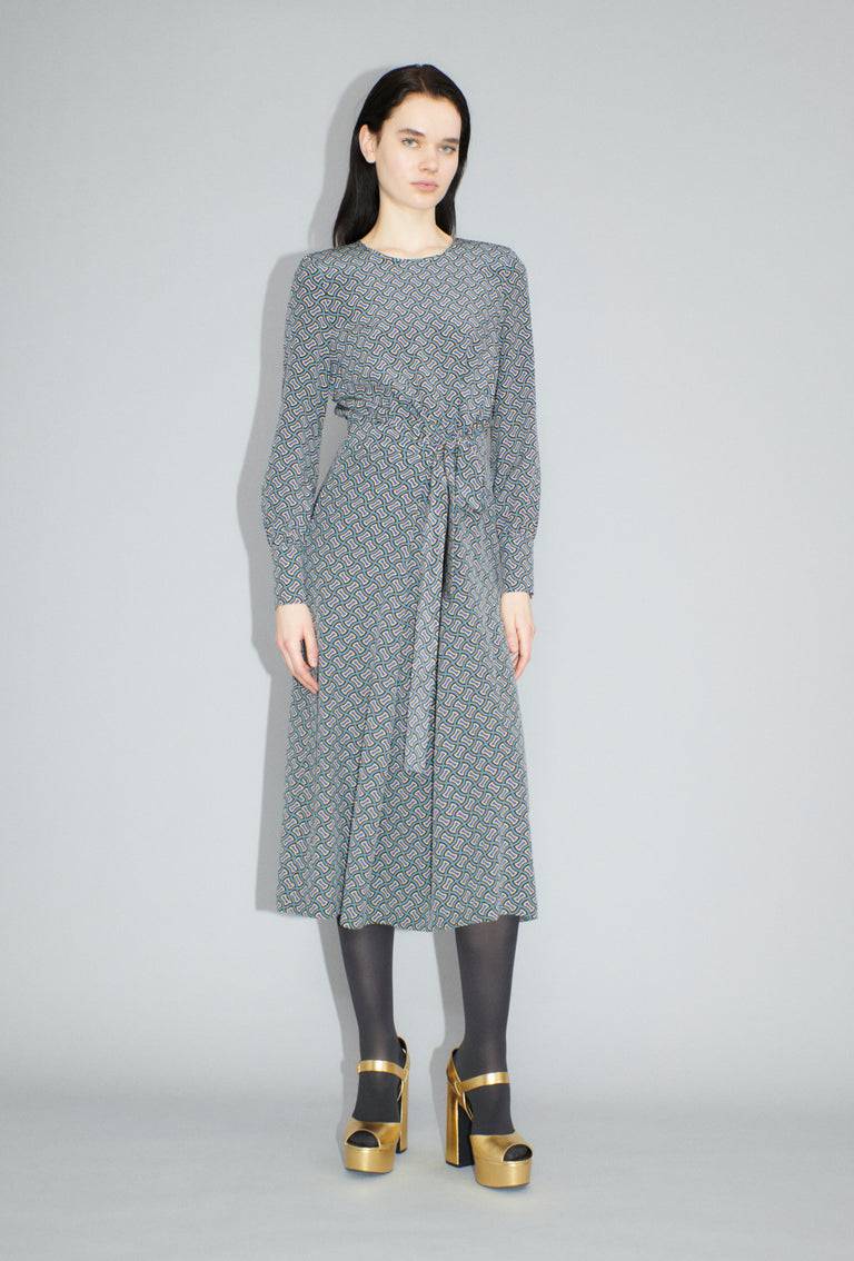 Odeeh Morphid Grid on Crepe de Chine Kleid, Lake Green Kostenloser Versand international