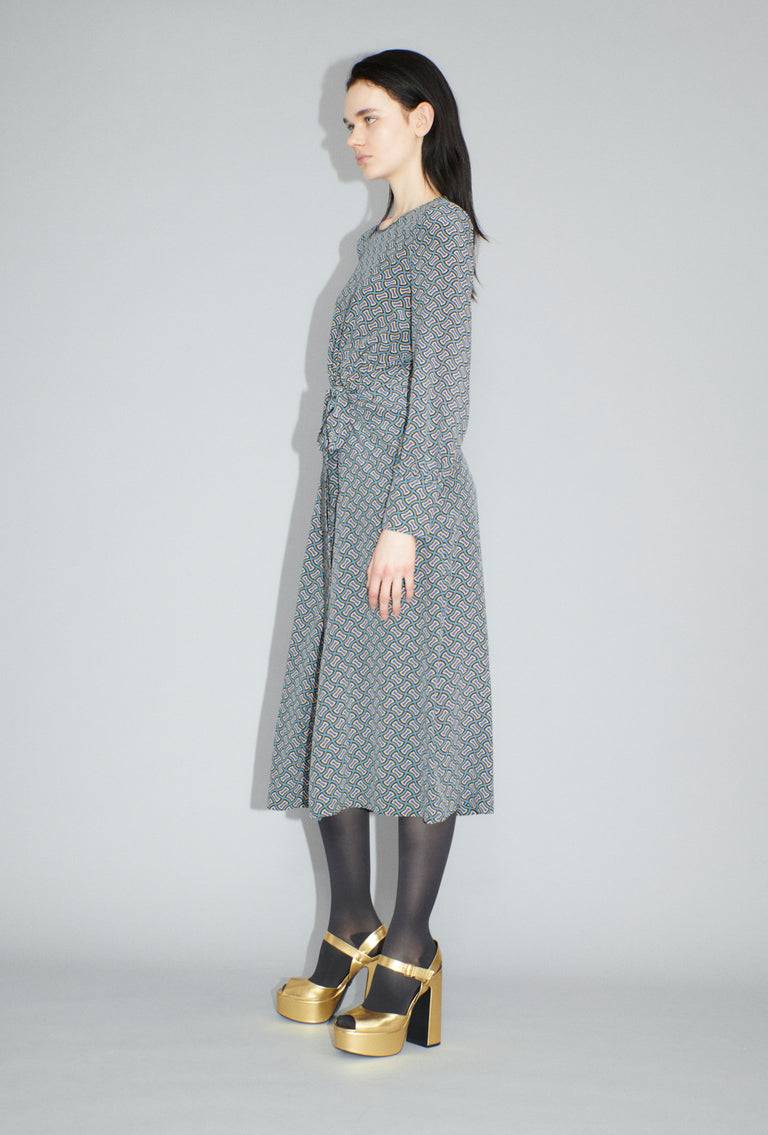 Odeeh Morphid Grid on Crepe de Chine Kleid, Lake Green Kostenloser Versand international