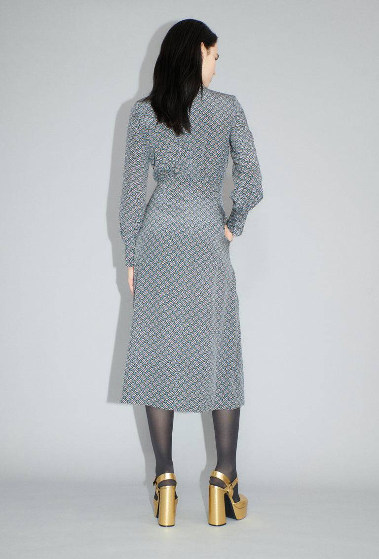 Odeeh Morphid Grid on Crepe de Chine Kleid, Lake Green Kostenloser Versand international