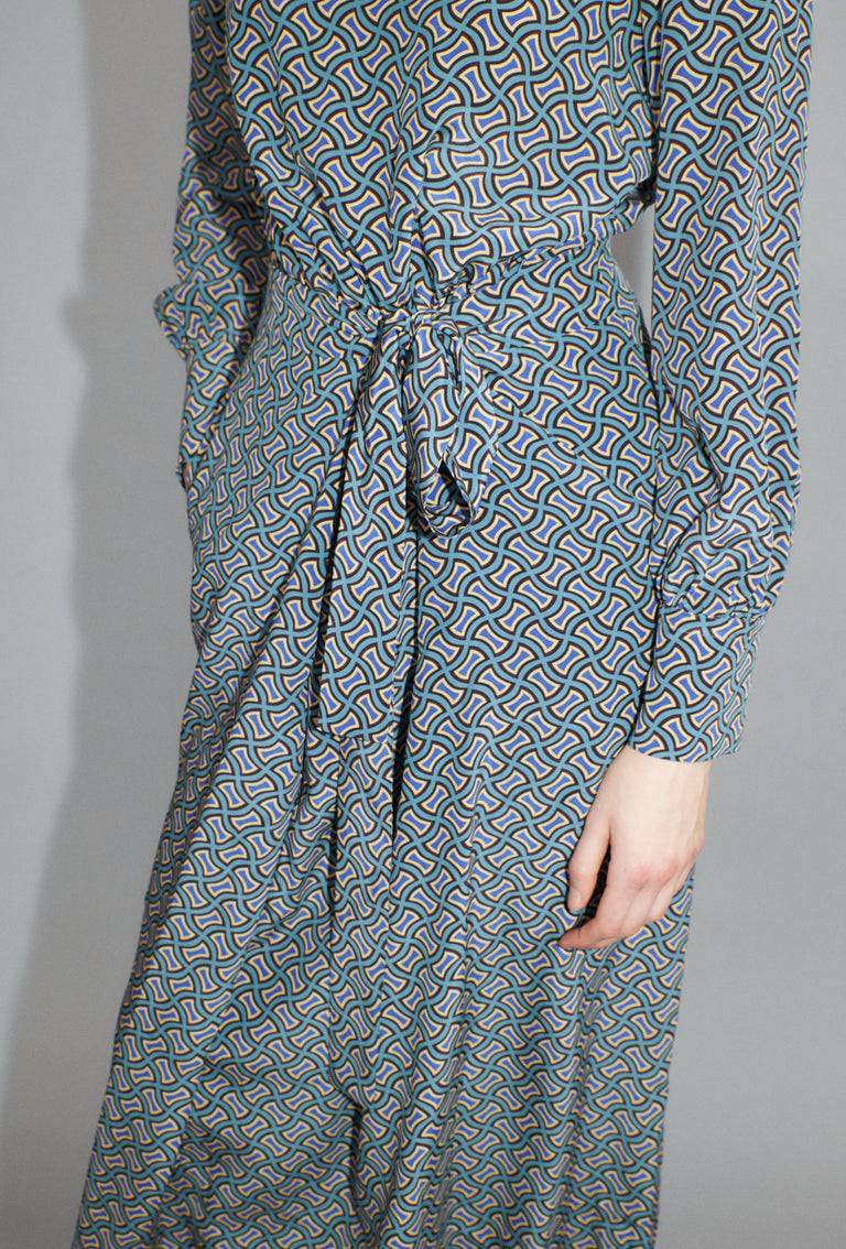 Odeeh Morphid Grid on Crepe de Chine Kleid, Lake Green Kostenloser Versand international