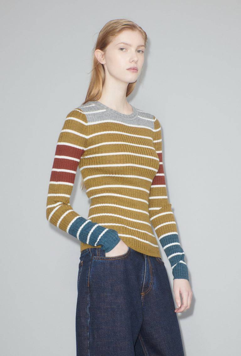 Odeeh Placed Stripe Pullover, Greengold Weihnachtsangebot